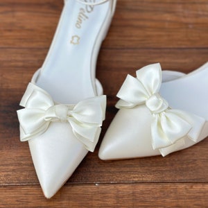 Flats Ivory Wedding ballet pumps shoes with bow - Bridesmaid  White Shoes for bride - Women's Wedding shoes - Brida Shoes  "MELINA"