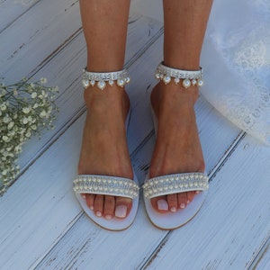 Wedding sandals Bridal Shoes Silver or Gold Pearl Wedding Shoes For Bride Beach Wedding Sandals Hochzeit Sandalen image 5