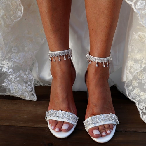 Block Heel White Leather Wedding 