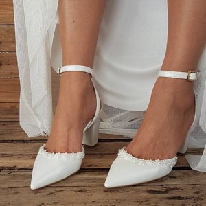 Wedding Shoes - Bridal Wedge Shoes -  Bridal Heel - Bridal White shoes pumps - Wedding Wedge For Bride - Bridal Shoes - Brautschuhe