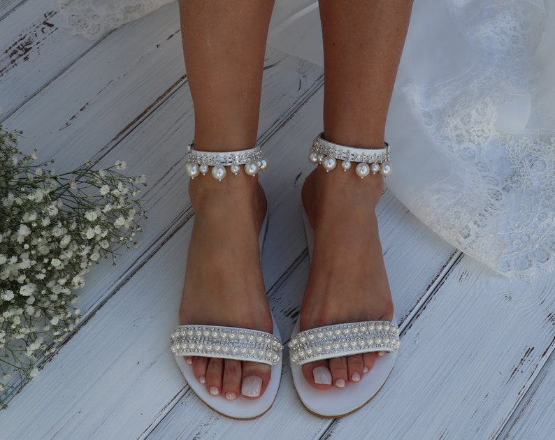 Wedding sandals Bridal Shoes Silver or Gold Pearl Wedding Shoes For Bride Beach Wedding Sandals Hochzeit Sandalen image 2