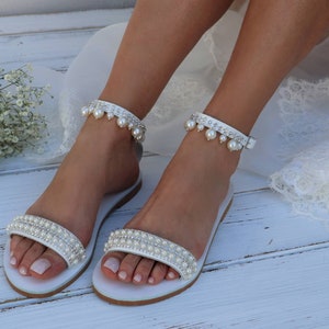 Wedding sandals Bridal Shoes Silver or Gold Pearl Wedding Shoes For Bride Beach Wedding Sandals Hochzeit Sandalen image 8