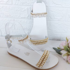 Wedding sandals Bridal Shoes Silver or Gold Pearl Wedding Shoes For Bride Beach Wedding Sandals Hochzeit Sandalen image 10