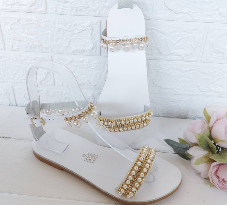 Wedding sandals Bridal Shoes Silver or Gold Pearl Wedding Shoes For Bride Beach Wedding Sandals Hochzeit Sandalen image 10