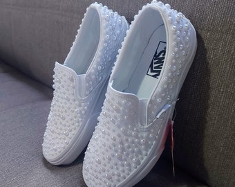 Custom Pearl Embellished Shoes, Wedding Shoes, Bride Shoes, Groom Shoes, Reception Shoes, Wedding Vans, Custom Vans