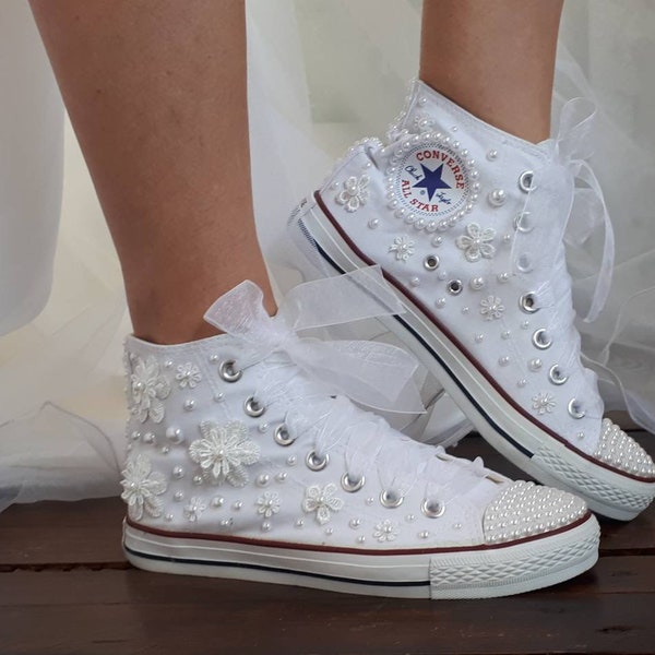 Bridal Sneakers - Custom Wedding Converse - Pearl Wedding Shoes - Wedding Shoes For Bride - Converse Sneaker