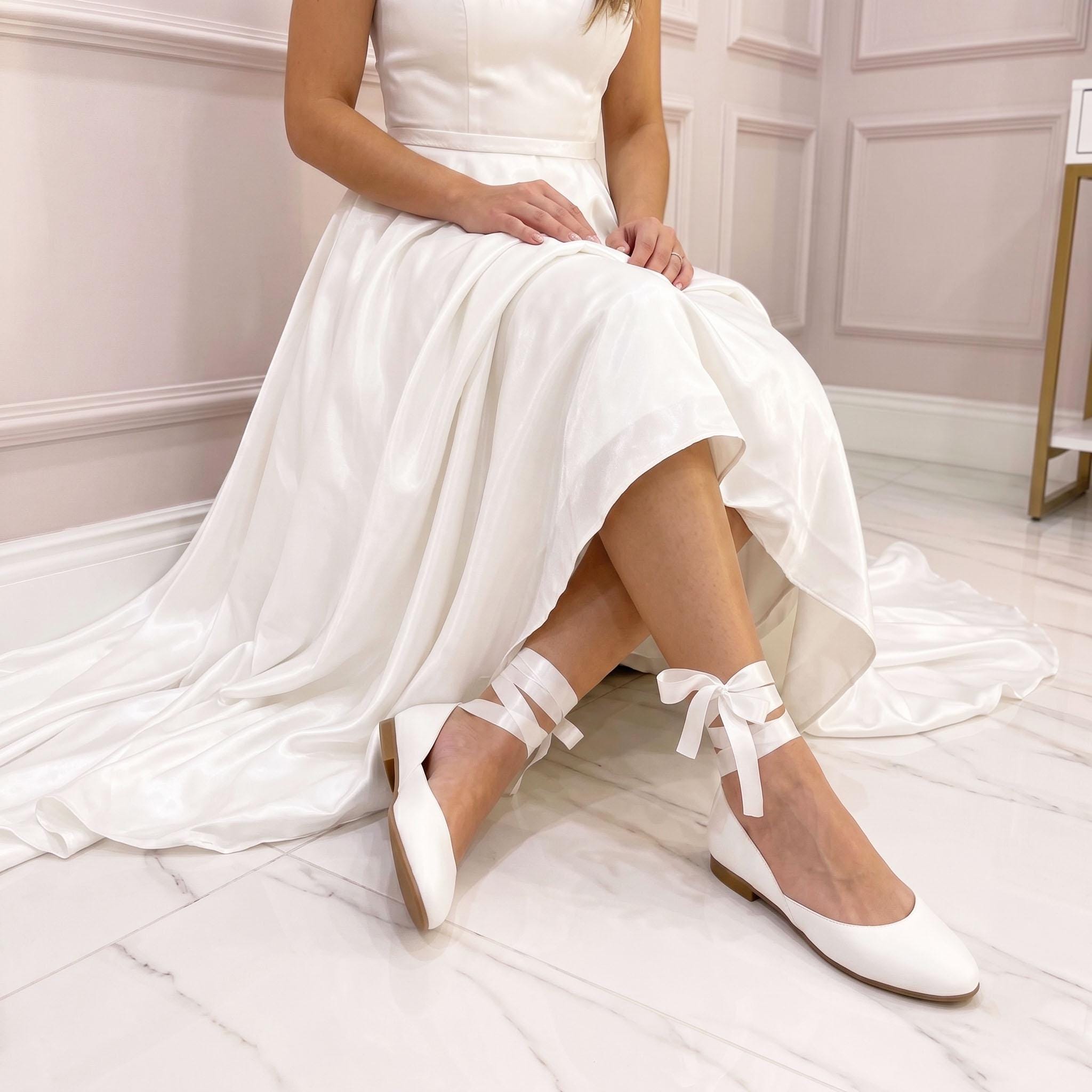 Pretty Ballerinas レース バレエシューズ 38 白 リボン White Wedding Ballet Flats with Ribbons - Satin Lace-Up Bridal