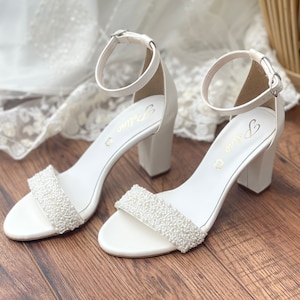 Wedding Strappy Sandals White Bridal Sandals For Bride Pearl Bridal Shoes Women's Wedding Shoes ARIA image 6