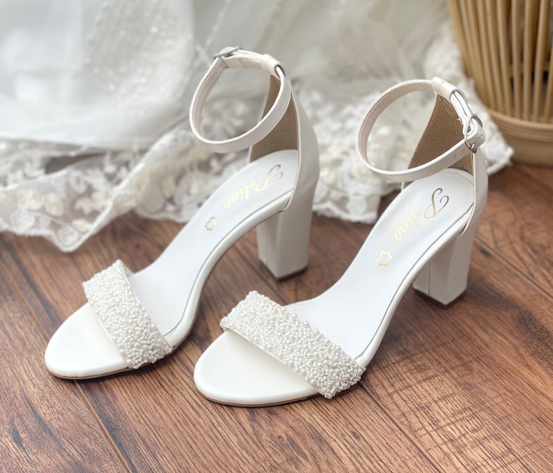 Wedding Strappy Sandals White Bridal Sandals For Bride Pearl Bridal Shoes Women's Wedding Shoes ARIA image 6