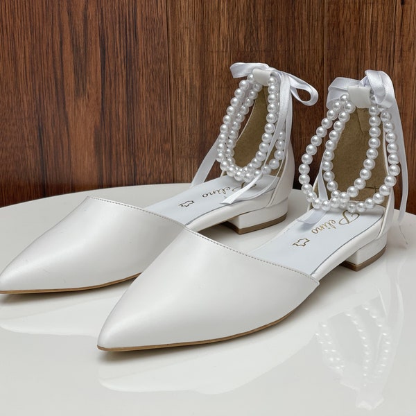 Flat White Wedding Shoes -  Strass D'Orsay Pumps Bridal Wedge shoes - White  Wedding Shoes - - Bridal Shoes - Hochzeitsschuhe