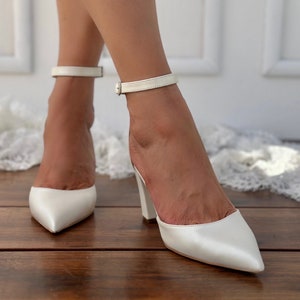 Bridal Block Heels Off White Bridal Wedge Shoes D Orsay Ankle Strap Heels Bridal Shoes Wedding Shoes Augusta