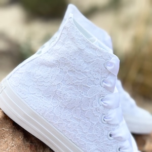 Custom Wedding Converse White Lace High Top, Trainers Sneakers Shoes For Bride, Personalized Bridal