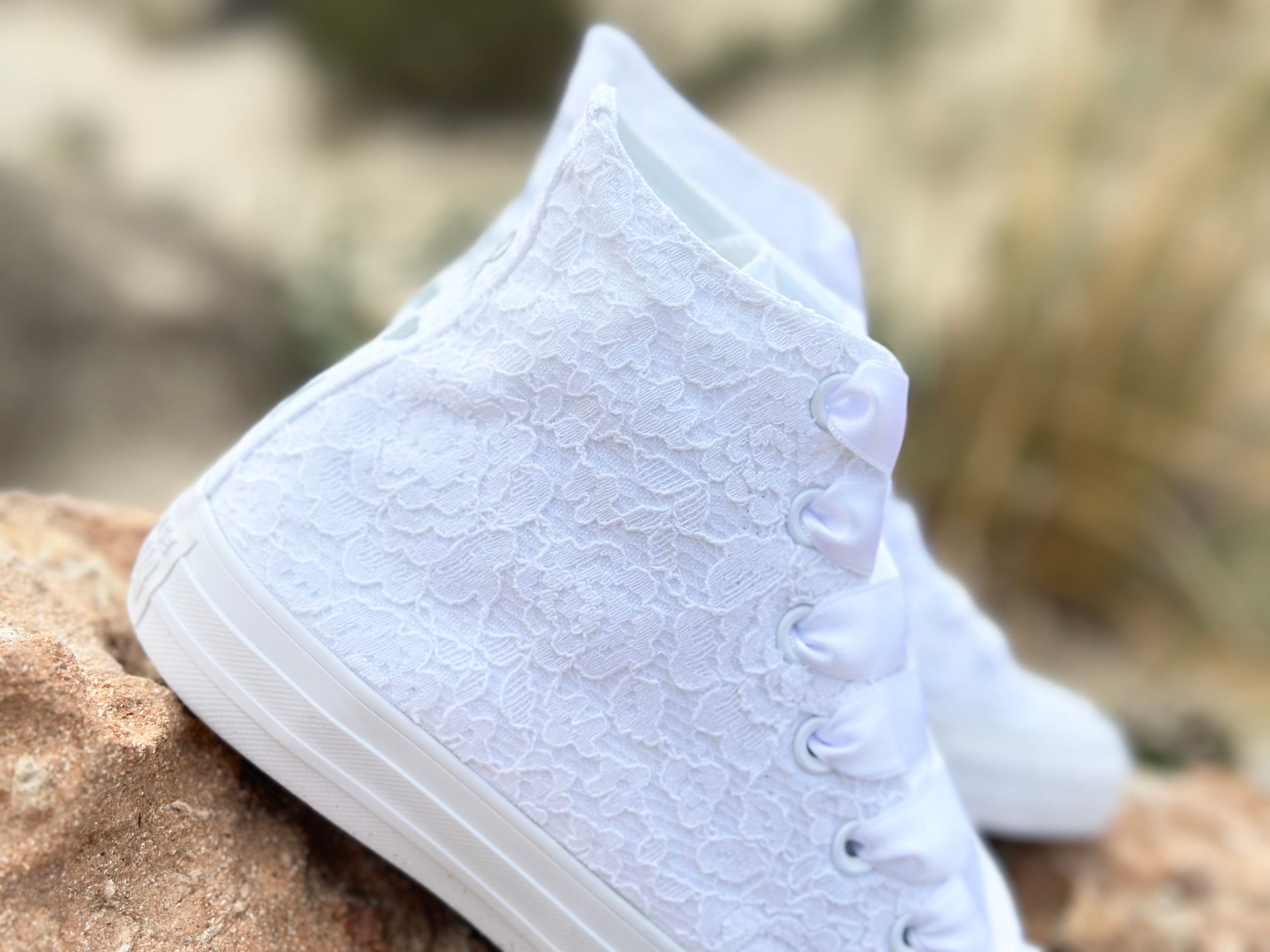 Custom Wedding Converse White Lace High Top, Trainers Sneakers