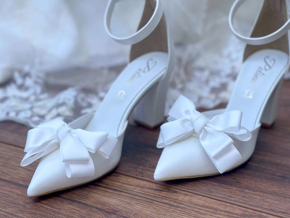 Moedig been wekelijks Bruidsschoenen met strik D'Orsay enkelband hakken - Etsy Nederland