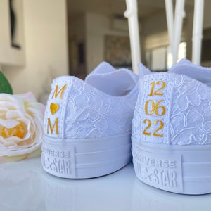 Converse mariée, Converse en dentelle pour la mariée, chaussures de mariage personnalisées pour la danse, chaussures de mariage à destination, cadeau Shiwer pour la mariée image 7