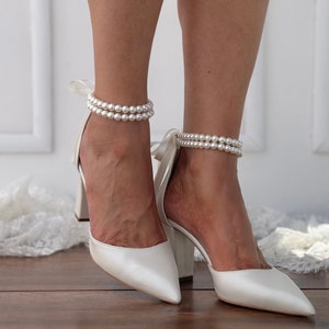 Bridal block Heels D'Orsay ankle strap Pearl Heels Bridal Shoes Wedding shoes PAOLINA image 5