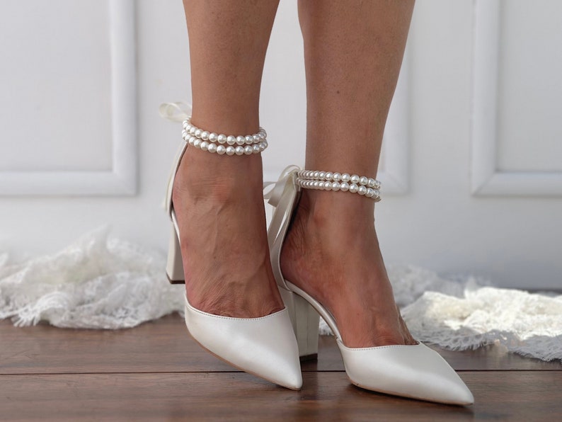Bridal block Heels D'Orsay ankle strap Pearl Heels Bridal Shoes Wedding shoes PAOLINA image 5