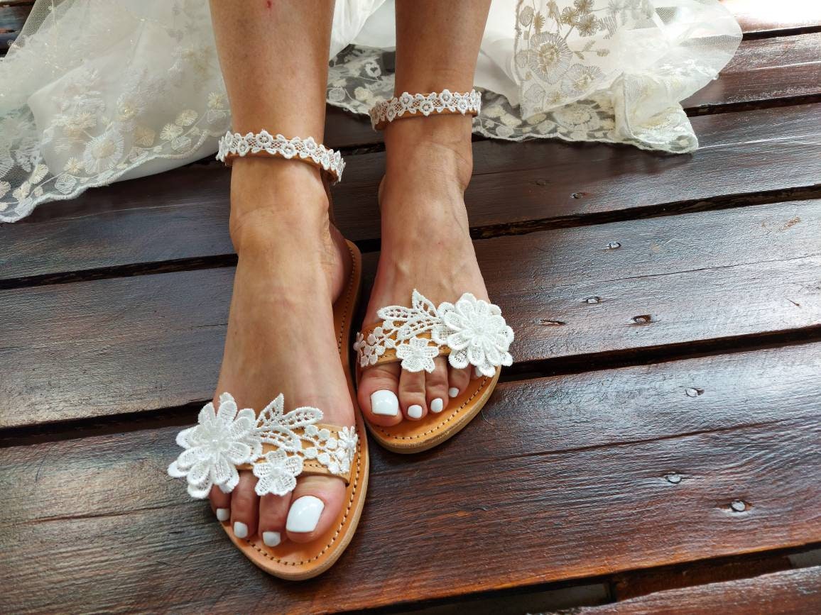 Wedding sandals for bride flat deals