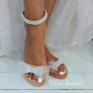 Wedding sandals for bride, bridal sandals, wedding shoes for bride, leather sandals, wedding of white lace flower, shoes sandales de mariée image 9