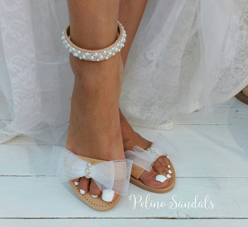 Wedding sandals for bride, bridal sandals, wedding shoes for bride, leather sandals, wedding of white lace flower, shoes sandales de mariée image 9