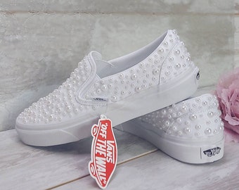 Wedding Vans Sneakers For Bride - Custom Pearl Embellished Shoes - Wedding Shoes - BridaI Authentic Vans Shoes