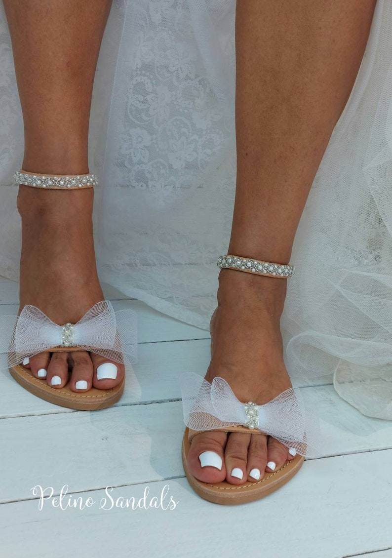 Wedding sandals for bride, bridal sandals, wedding shoes for bride, leather sandals, wedding of white lace flower, shoes sandales de mariée image 8