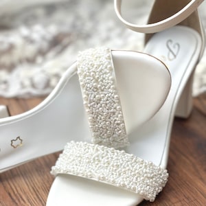 Wedding Strappy Sandals White Bridal Sandals For Bride Pearl Bridal Shoes Women's Wedding Shoes ARIA image 2