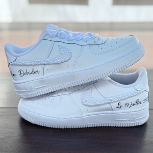 Bling Wedding Bride Personalized Sneakers Pearl Air Force 1 Nike - Shoes Silver Crystals - Sneakers - Bride Shoe