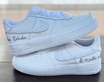 Personalisierte Perlen-Hochzeits-Turnschuhe: Bling Brautschuhe Air Force 1