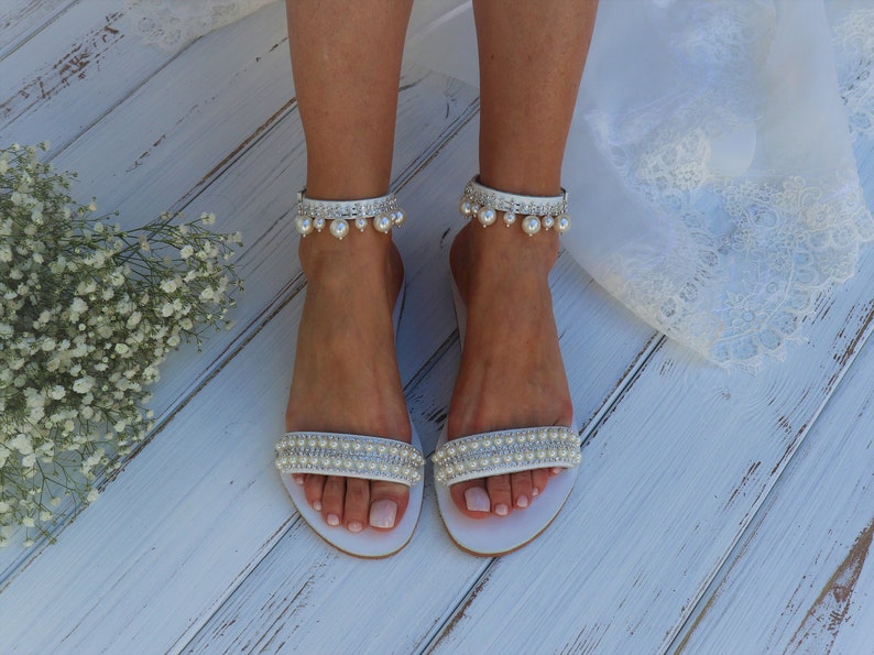 Wedding sandals Bridal Shoes Silver or Gold Pearl Wedding Shoes For Bride Beach Wedding Sandals Hochzeit Sandalen image 5