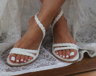 Wedding sandals, bridal shoes, wedding pearl shoes, wedding shoes for bride, beach wedding sandals, Leather sandals 'BETTY"