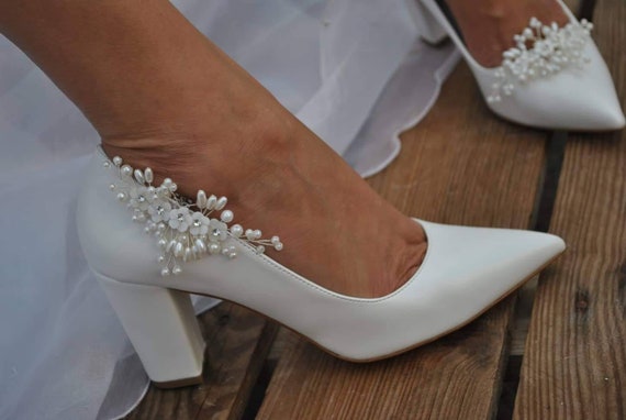 UITVERKOOP Laatste maat bruidsschoenen met blokhak - trouwschoenen - witte  damesschoenen - Chaussures de mariée - Brautschuhe - Etsy Nederland