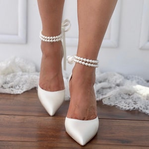 Bridal block Heels D'Orsay ankle strap Pearl Heels Bridal Shoes Wedding shoes PAOLINA image 6