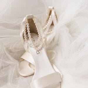 Wedding Shoe For Bride Bridal Wedge shoes Bridal block Heels D'Orsay ankle strap Pearl Heels Bridal Shoes PAOLINA image 3