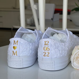 Converse mariée, Converse en dentelle pour la mariée, chaussures de mariage personnalisées pour la danse, chaussures de mariage à destination, cadeau Shiwer pour la mariée image 5