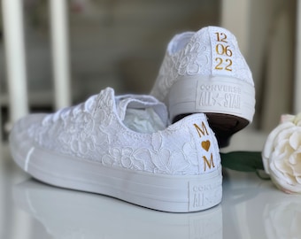 Converse mariée, Converse en dentelle pour la mariée, chaussures de mariage personnalisées pour la danse, chaussures de mariage à destination, cadeau Shiwer pour la mariée