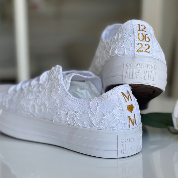 Converse mariée, Converse en dentelle pour la mariée, chaussures de mariage personnalisées pour la danse, chaussures de mariage à destination, cadeau Shiwer pour la mariée