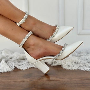 Scarpe con tacco a blocco da sposa da donna - Scarpe da sposa - Scarpe con tacco e cinturino alla caviglia D'Orsay - Scarpe da sposa - Décolleté con cinturino alla caviglia - PAOLA