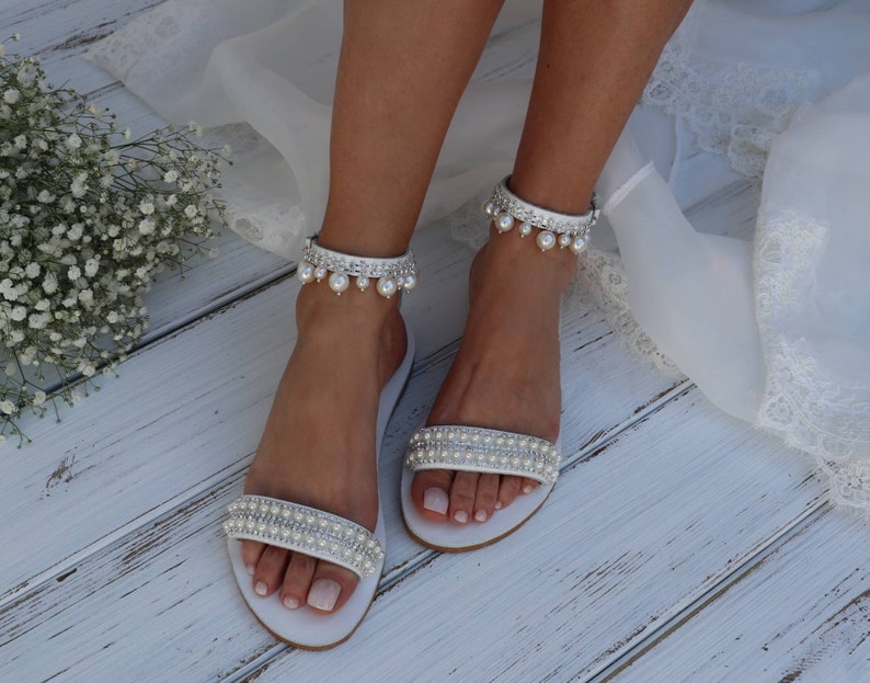 Wedding sandals Bridal Shoes Silver or Gold Pearl Wedding Shoes For Bride Beach Wedding Sandals Hochzeit Sandalen image 4