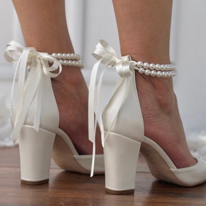 Bridal block Heels D'Orsay ankle strap Pearl Heels Bridal Shoes Wedding shoes PAOLINA image 4