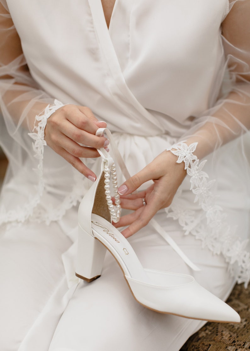 Bridal block Heels D'Orsay ankle strap Pearl Heels Bridal Shoes Wedding shoes PAOLINA image 9