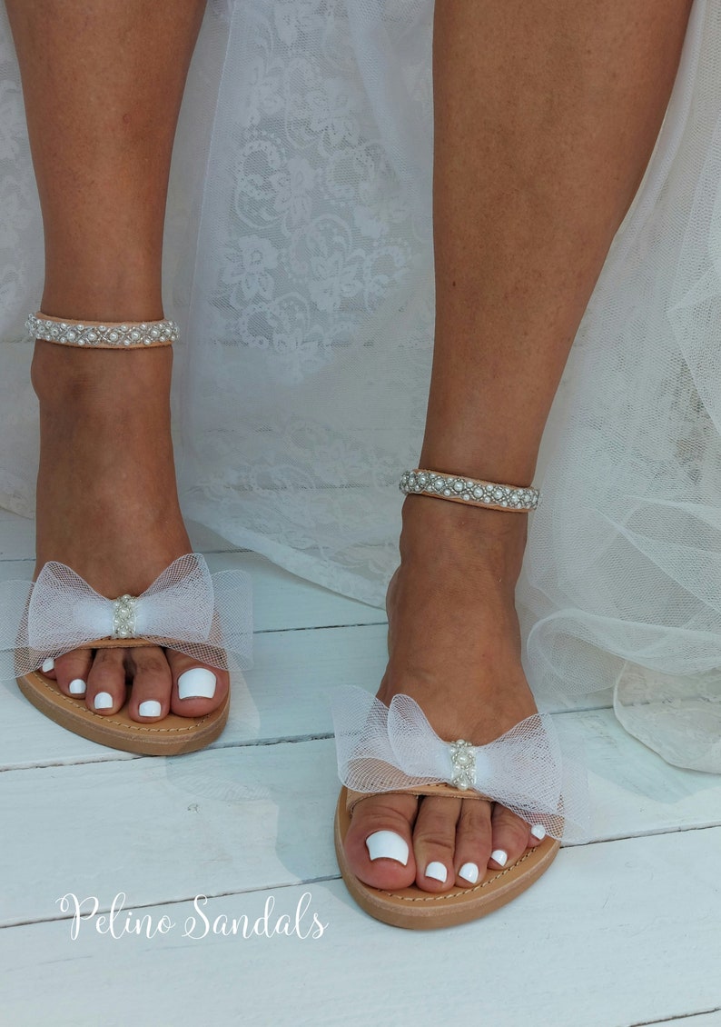 Wedding sandals for bride, bridal sandals, wedding shoes for bride, leather sandals, wedding of white lace flower, shoes sandales de mariée image 2