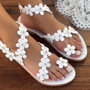 Wedding sandals, bridal shoes, wedding pearl shoes, wedding shoes for bride, beach wedding sandals, Leather sandals 'KATTY image 2