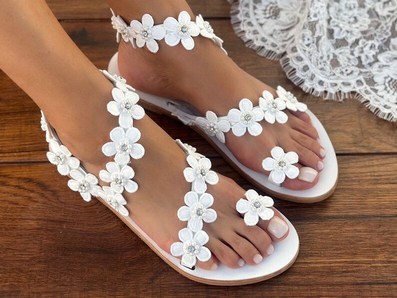 Wedding sandals, bridal shoes, wedding pearl shoes, wedding shoes for bride, beach wedding sandals, Leather sandals 'KATTY image 2