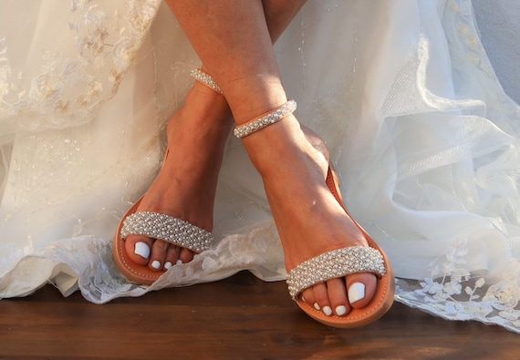 White Low heel Bridal wedding sandal | Buy women's bridal sandals online