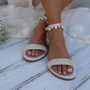 Wedding sandals Bridal Shoes Silver or Gold Pearl Wedding Shoes For Bride Beach Wedding Sandals Hochzeit Sandalen image 6