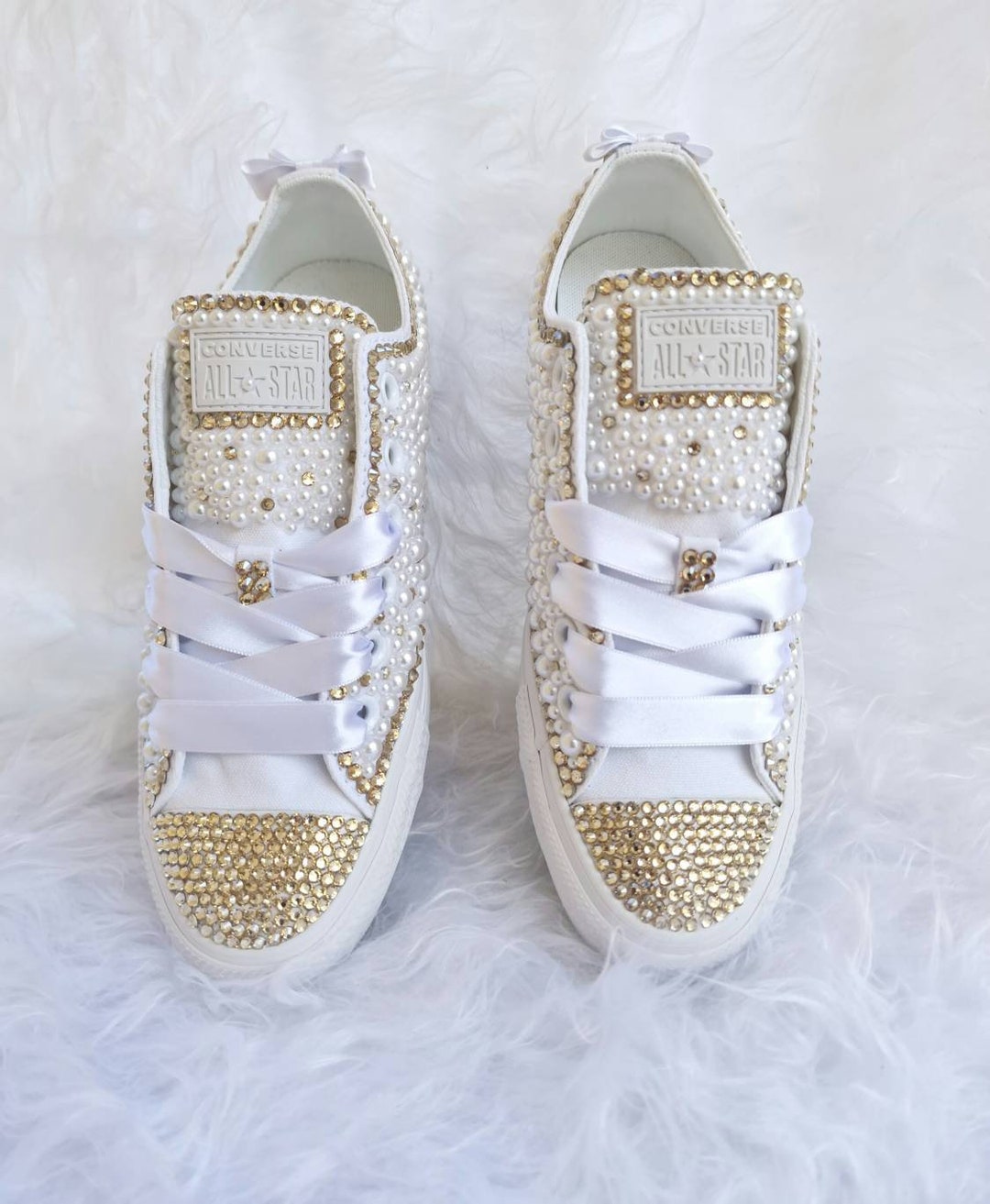 Sneakers Wedding Converse Bridal Pearls & Crystals Gold White Bride ...