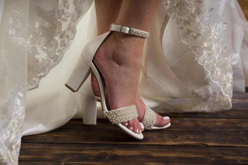 white strappy bridal shoes