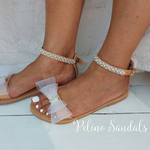 Wedding sandals for bride, bridal sandals, wedding shoes for bride, leather sandals, wedding of white lace flower, shoes sandales de mariée image 6