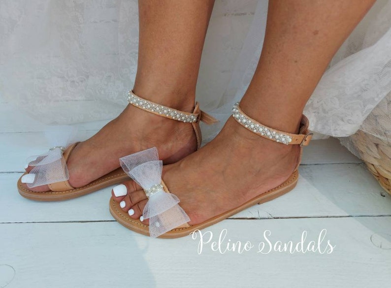 Wedding sandals for bride, bridal sandals, wedding shoes for bride, leather sandals, wedding of white lace flower, shoes sandales de mariée image 6